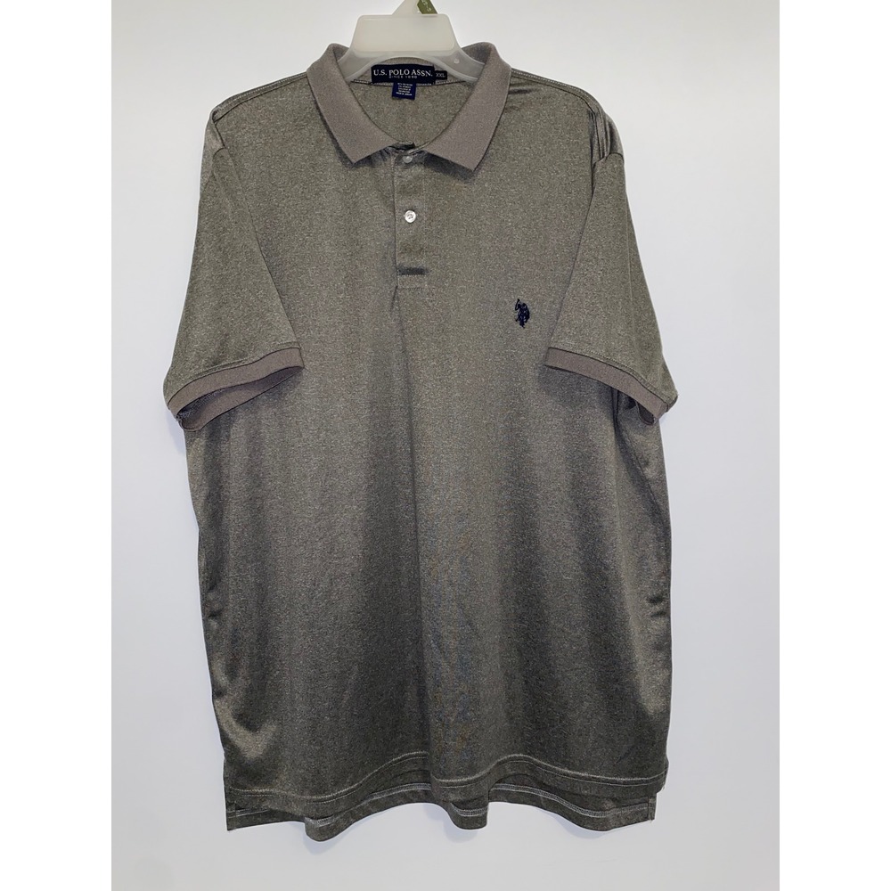 US Polo Assn Mens XXL Grey Performance Short Sleeve Stretch Polo Shirt Heathered